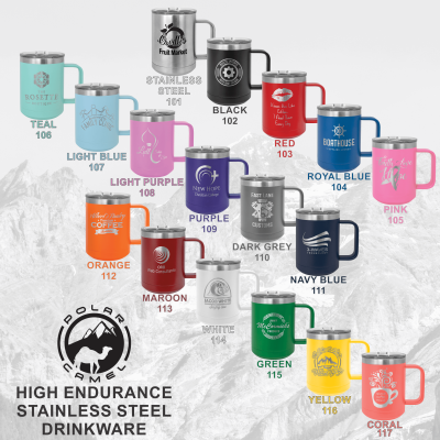 Thermos Mugs of Different Colors on Display